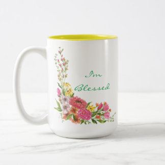 Floral "I'm Blessed" coffee mug
