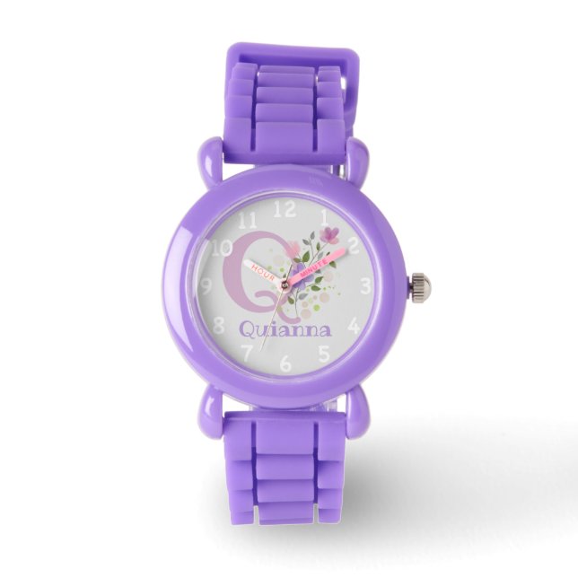 Floral Image with Numerals, Name & Initial Child's Watch (Front)