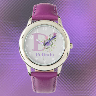 Floral Image with Numerals, Name & Initial Child's Watch