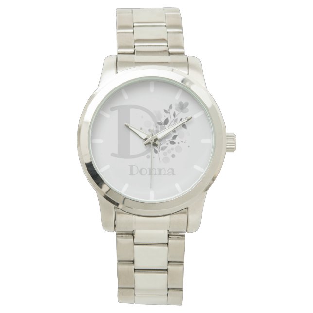 Floral Image with Numerals, Name & Initial Ladies Watch (Front)