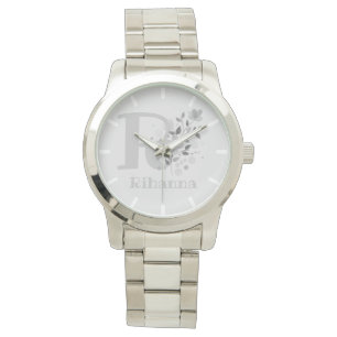 Floral Image with Numerals, Name & Initial Ladies Watch
