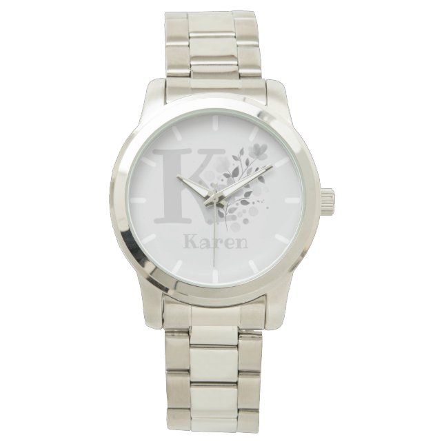 Floral Image with Numerals, Name & Initial Ladies Watch (Front)