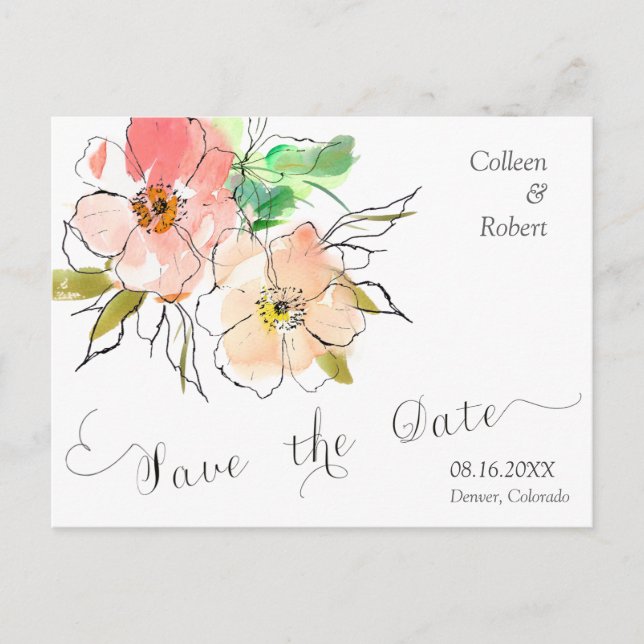 Floral Impressions Photo Save the Date Wedding Announcement Postcard (Front)
