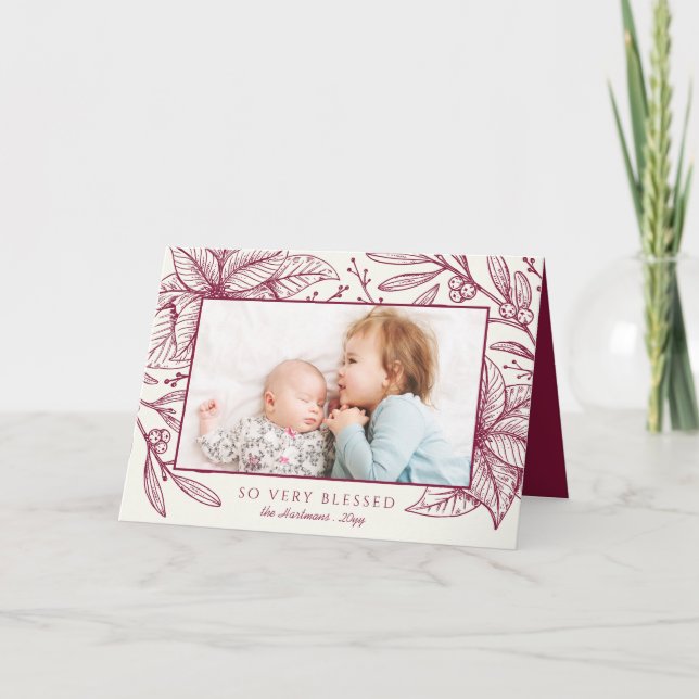 Floral Imprint | Horizontal Plum | Photo Holiday Card (Front)