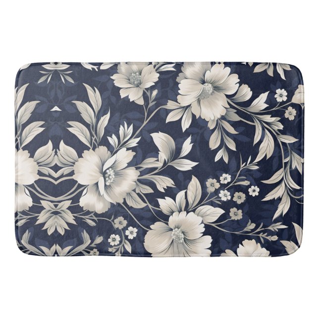Floral in Blue Bath Mat (Front)