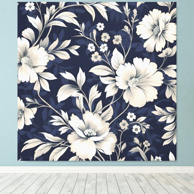 Floral in Blue Canvas Print (Insitu(Wood Floor))