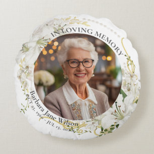 Floral In Loving Memory Memorial Funeral Keepsake Round Cushion