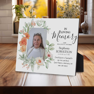 Floral 'In Loving Memory' Photo Funeral Memorial Plaque