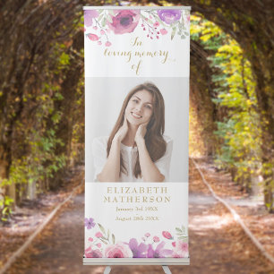 Floral In Loving Memory Photo Funeral Memorial Retractable Banner