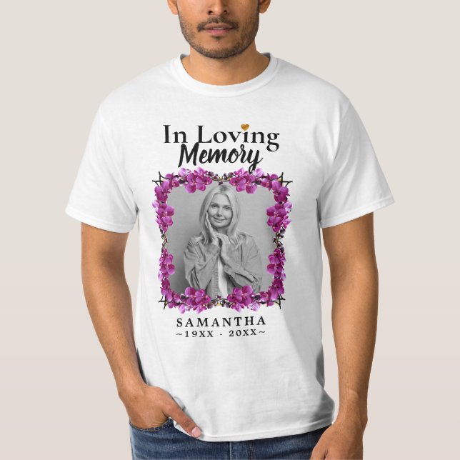 Floral In Loving Memory Photo Loss of Mother T-Shi T-Shirt (Front)