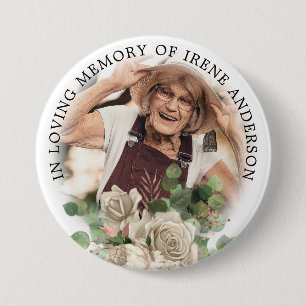 Floral In Loving Memory   Remembrance Photo 7.5 Cm Round Badge