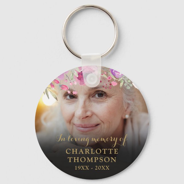 Floral In Loving MemoryPhoto Key Ring (Front)