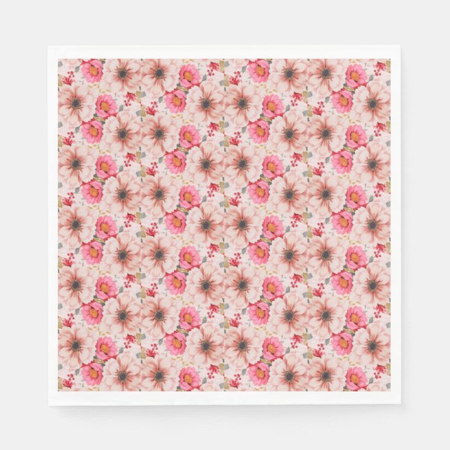 Floral in Pink Bridal Shower Bachelorette Party Napkin (Front)