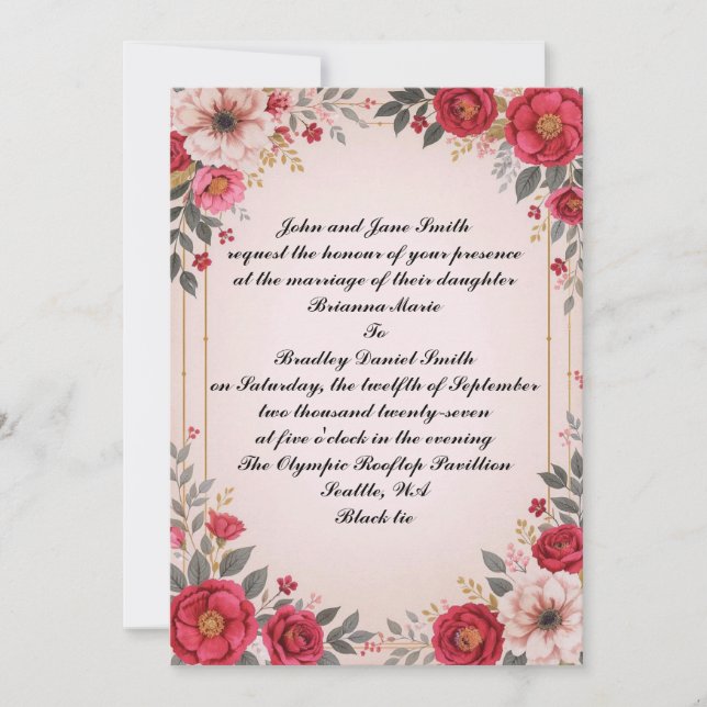Floral in Pink Wedding Invitation (Front)