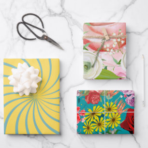 Floral in the garden feminine pattern pink blue wrapping paper sheet