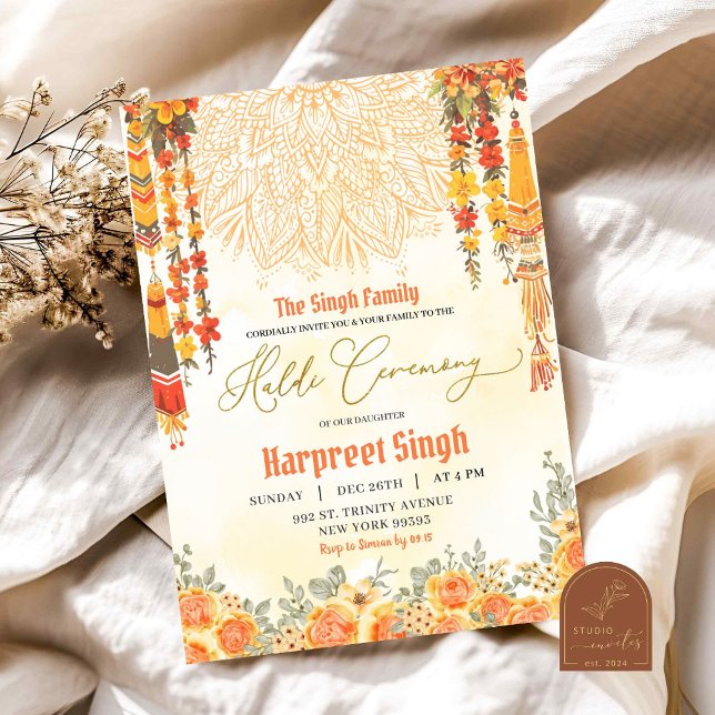 Floral Indian Groom Haldi Ceremony  Invitation (Creator Uploaded)