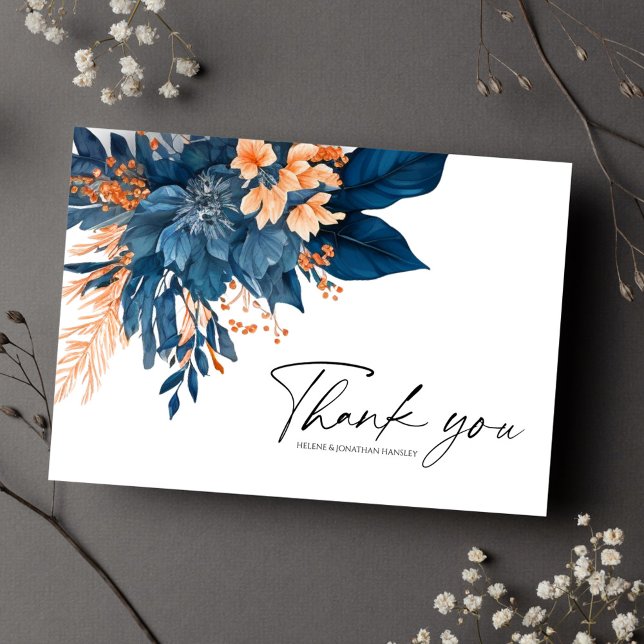Floral Indigo Rust Modern Wedding Thank You Card (Floral Indigo Rust Modern Wedding Thank You)