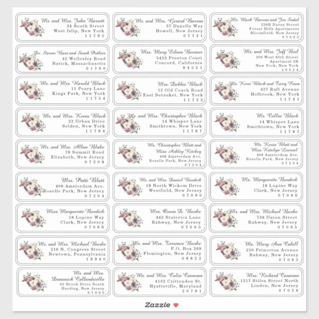 Floral Individual  Wedding Guest Address Labels (Sheet)