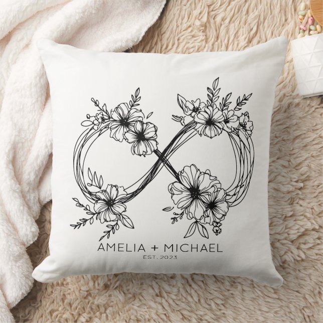 Floral Infinity Sign Customisable Names Pillow (Blanket)