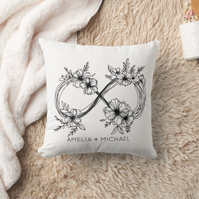 Floral Infinity Sign Customisable Names Pillow (Blanket)