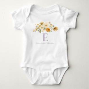 Floral Initial Baby Bodysuit Lavender Monogram