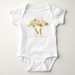 Floral Initial Baby Bodysuit Warm Neutral Monogram