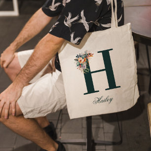 Floral initial Letter Monogram H Tote Bag