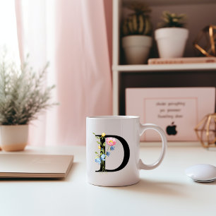 Floral Initial Monogram D Mug