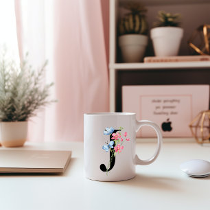 Floral Initial Monogram J Mug