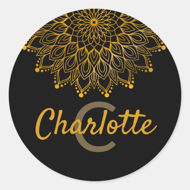 Floral initial monogram personalised name mandala classic round sticker (Front)