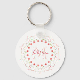 Floral Initial Monogram Pink Mandala Personalised Key Ring