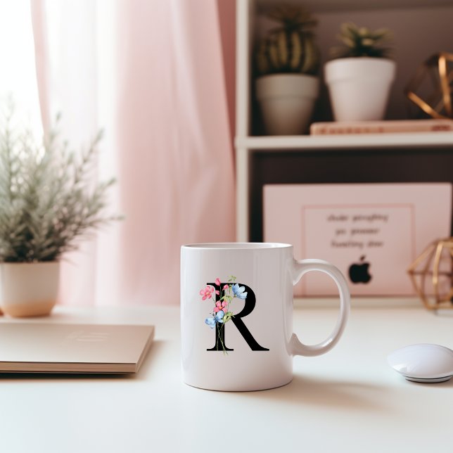 Floral Initial Monogram R Mug (Creator Uploaded)
