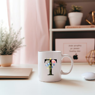 Floral Initial Monogram T Mug
