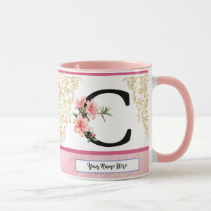 Floral Initial Mug – Letter C Monogram Personali
