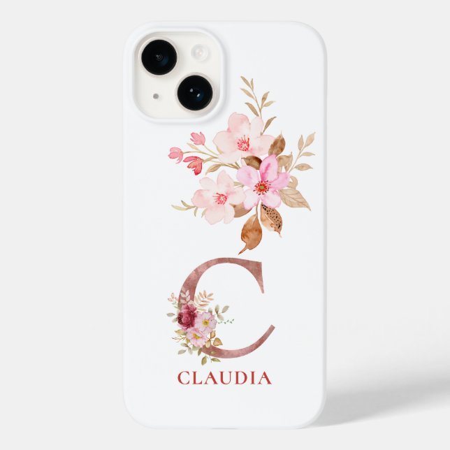Floral Initial Personalised Name Elegant Monogram  Case-Mate iPhone Case (Back)