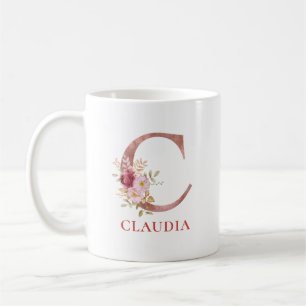 Floral Initial Personalised Name Elegant Monogram  Coffee Mug