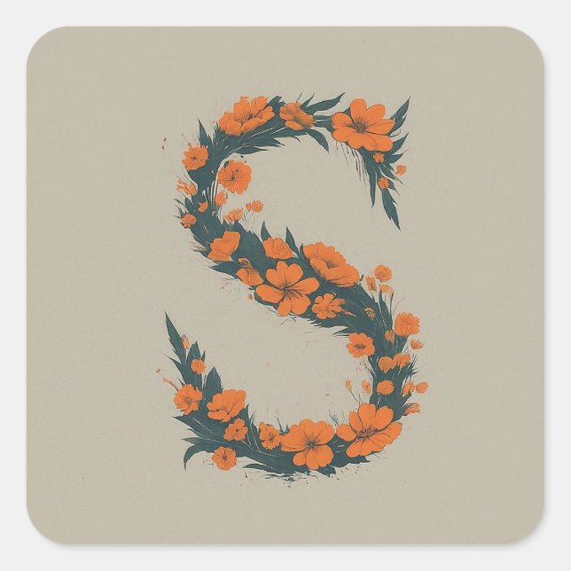 Floral Initial Wreath Monogram S Square Sticker (Front)