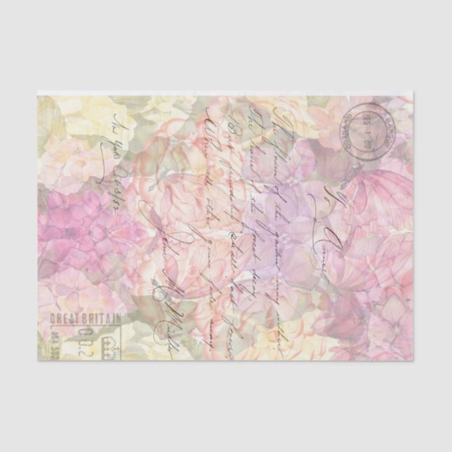 Floral Ink With Script Decoupage Tissue Paper (Front)