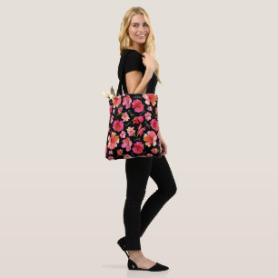 Floral Inspiration Tote - Pink flowers on Black Bag