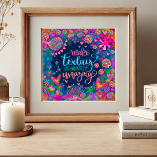  Floral Inspirational Quote Pretty Hearts Blue  Poster