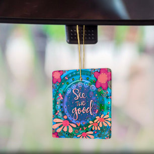 Floral Inspiring See the Good Quote Inspirivity   Ceramic Ornament