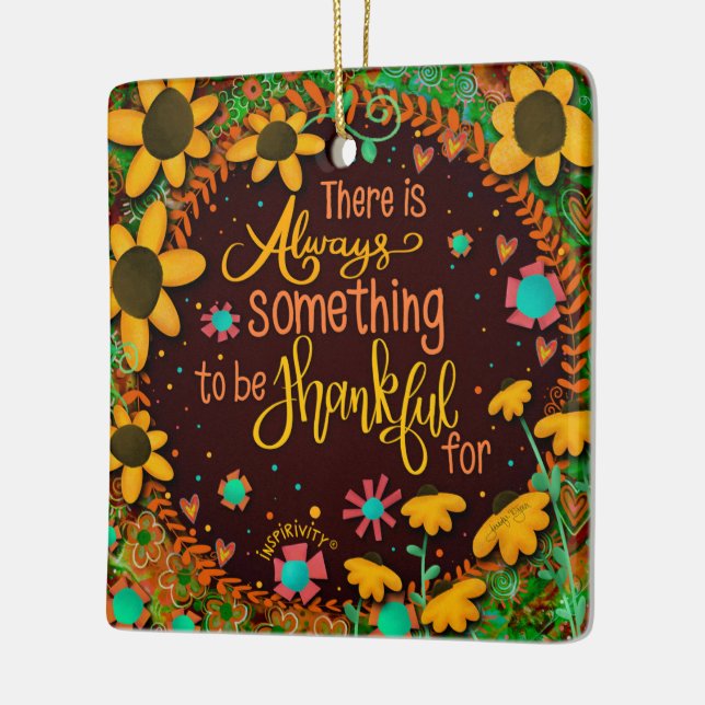 Floral Inspiring Thankful Quote Inspirivity   Ceramic Ornament (Left)
