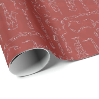 Floral Instruments in Red Wrapping Paper