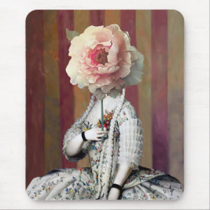 Floral Intrigue Pink Peony Mask Mouse Mat