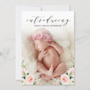 Floral Introducing Baby Girl Birth Announcements