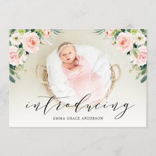 Floral Introducing Baby Girl Birth Announcements