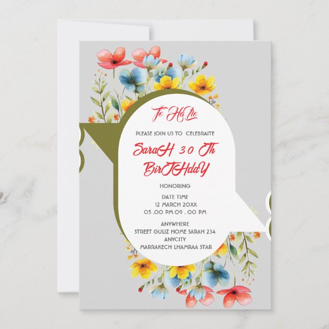 Floral invitación de 50 años en español, spanish 5 invitation (Front)