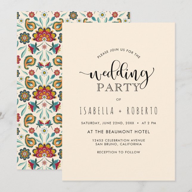 Floral Invitation | Colourful Boho Batik Wedding (Front/Back)