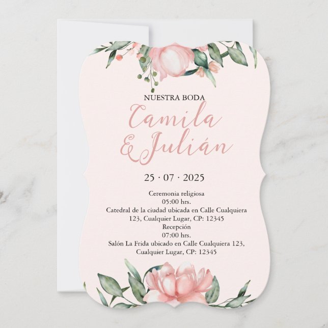 Floral Invitation in Rosas Pastel Tones (Front)