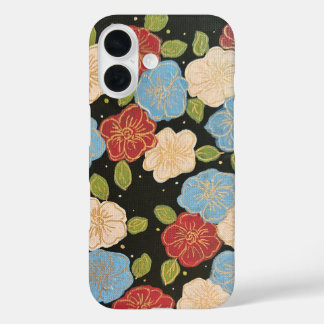 Floral iPhone case of blues, pinks, green and gold